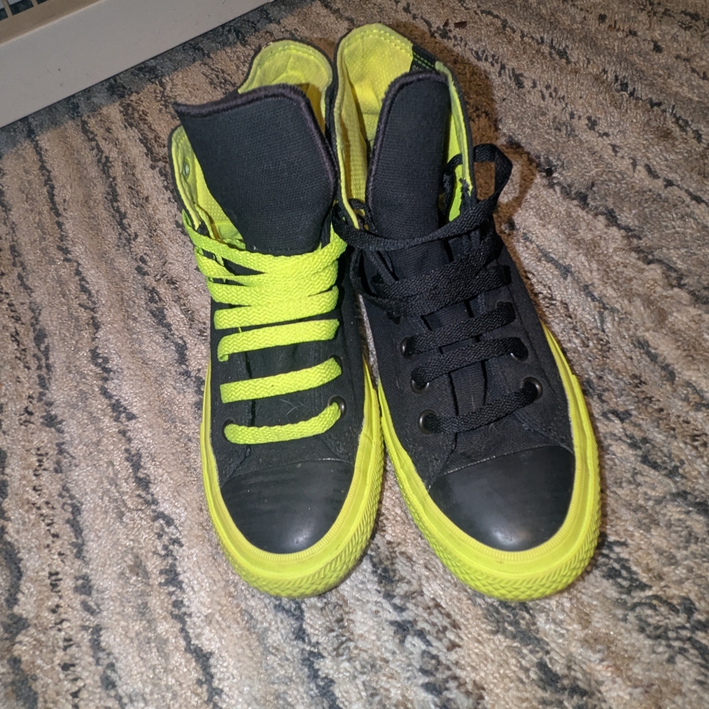 Converse High-Top Sneakers in Neon Yellow and Black